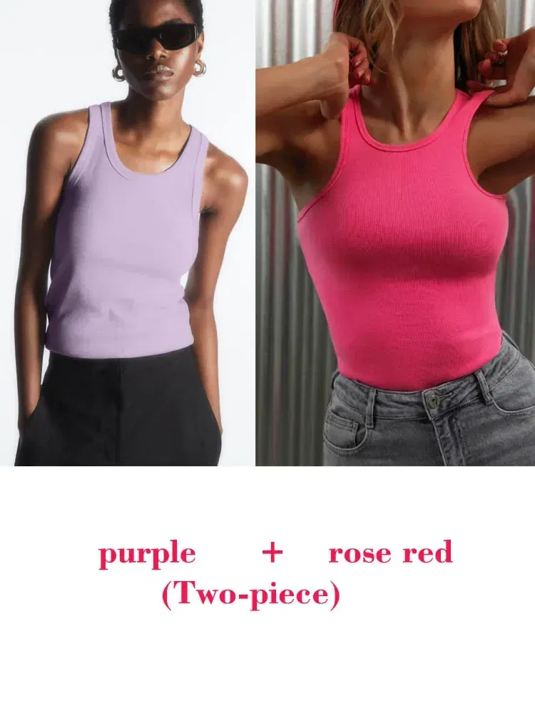 Color: Ginger, Size: S - Women's Tees Sleeveless 100% Cotton Tops Summer O Neck Tanks & Camis Vest Slim Solid Sexy Crop Tops for Women Fashion