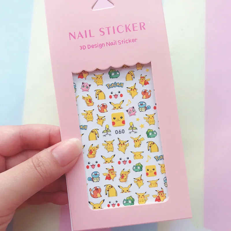Color: Khaki - 1PCS Hello Kitty 3D Nail Stickers Press on Nails Mickey Mouse Donald Duck Stitch Cartoon Stickers Nail Art Decoration
