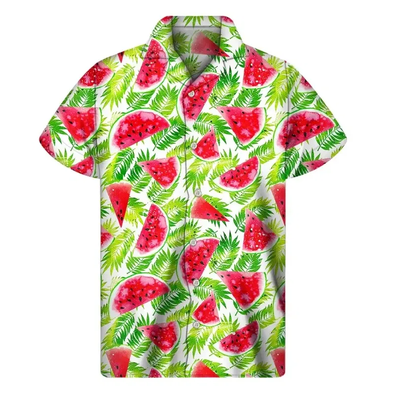 Color: Dark Grey, Size: 5XL - Tropical Watermelon Graphic Hawaiian Shirt Summer Street Short Sleeves 3d Printed Fruits Button Shirts Men Clothes Lapel Blouse