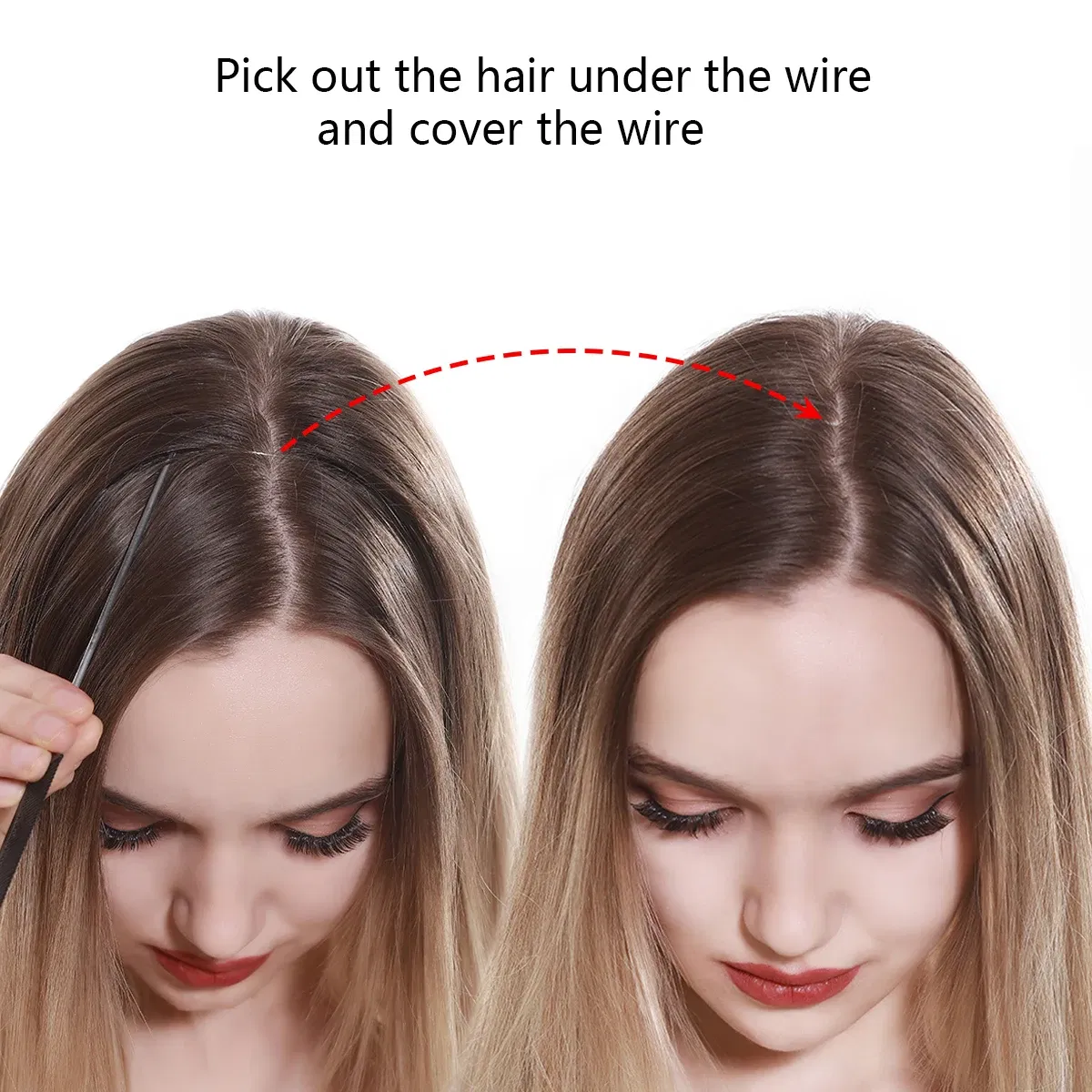 Color: P18/22, Stretched Length: 18inches - Synthetic No Clip Wave Hair Extensions Ombre Natural Black Blonde Pink One Piece False Hairpiece Fish Line Fake Hair Piece
