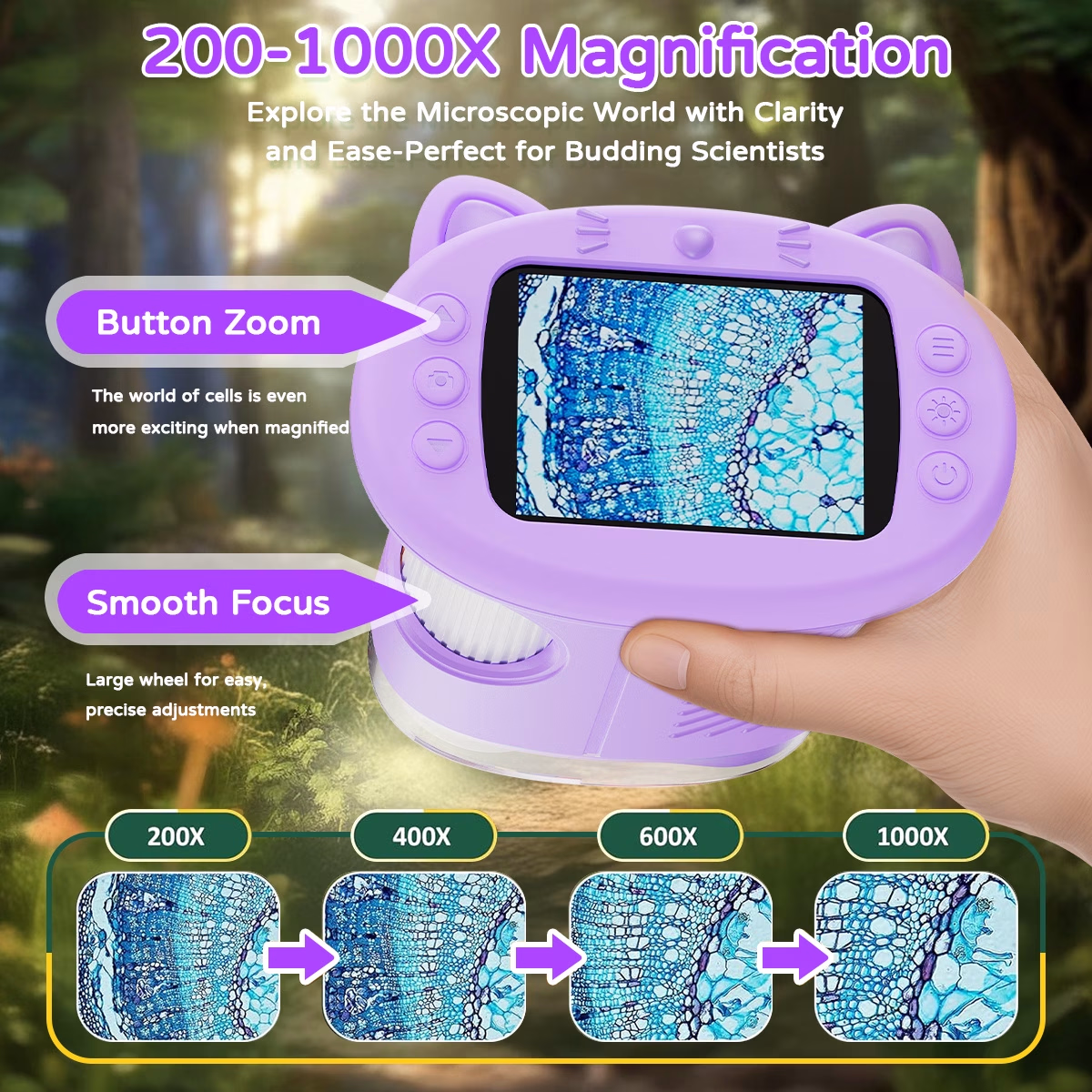 RIVGOT® 1000X Handheld Digital Microscope for Kids – Pocket Microscope with 6.1cm IPS Screen