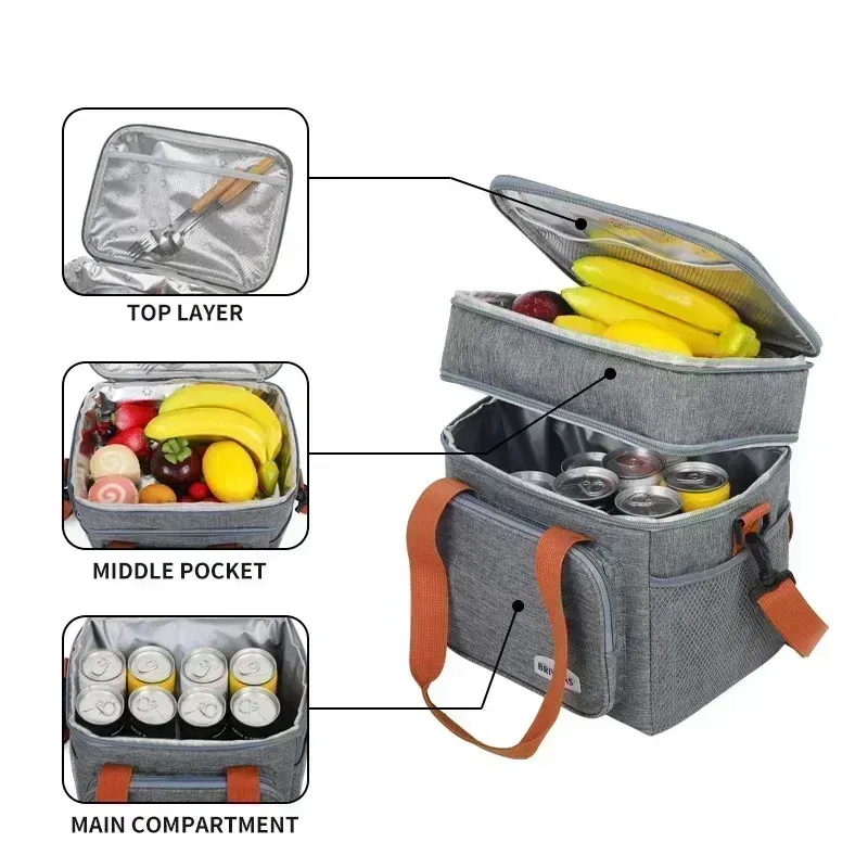 Color: Pink - BAGNEER Thermal Lunch Bag Camping Picnic Food Cooler Bags Insulated Case Waterproof Office School Lunchbag Shoulder Cooling Box