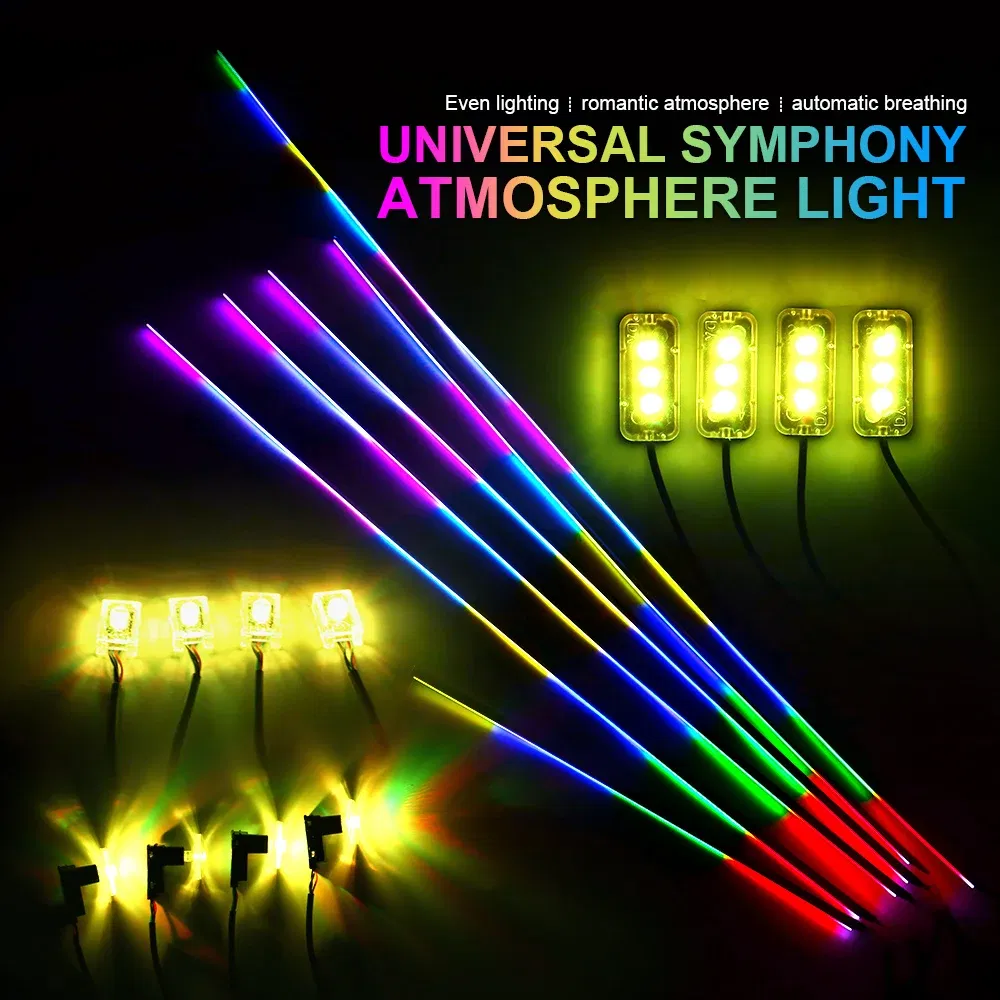 Emitting Color: changeable - 18 in 1 Dual Zone Symphony Streamer LED Ambient Lights Car Interior 64 Colors RGB Neon Acrylic Strip Atmosphere Lighting Kit App