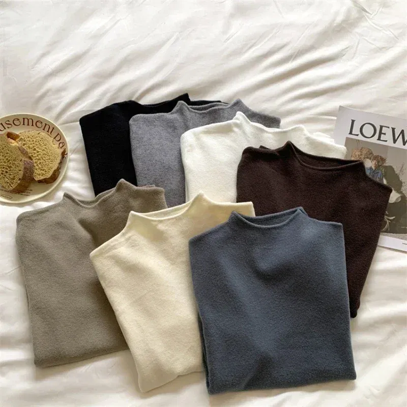Color: Dark Grey, Size: One Size - 2025 Women Turtleneck Knitted Pullovers Solid Sweater Harajuku Korean Soft Warm Knitwear Autumn Winter Fashion Slim Jumpers Tops