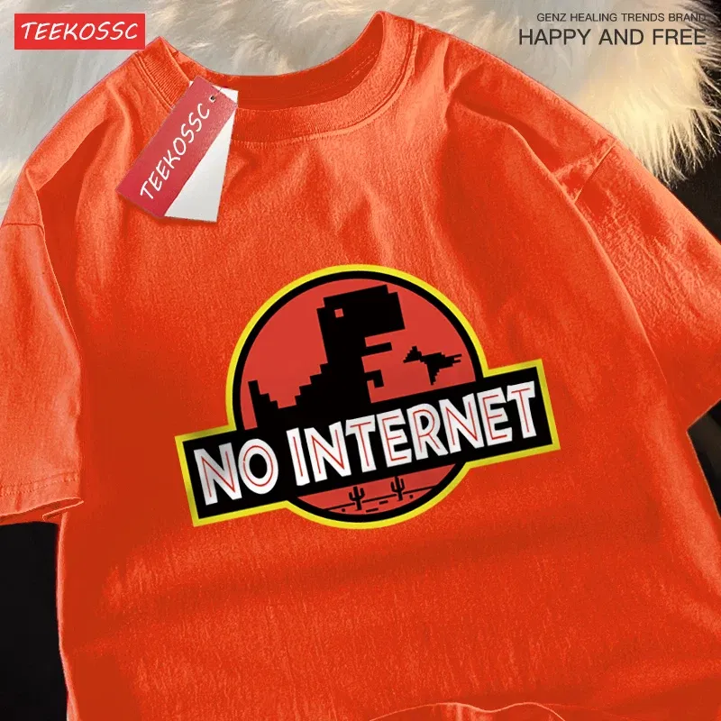 Color: SKY BLUE, Size: XXXL - No Internet Fun Little Dinosaur Short Sleeve Mens Cartoons Cotton Tshirt Summer High Quality Clothing Fashion Oversize T-Shirts