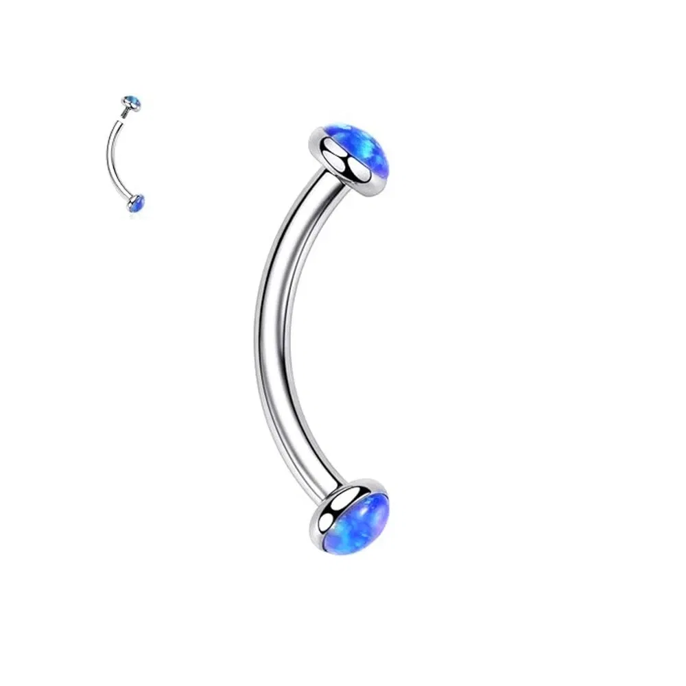 Metal color: Rhodium Plated, Main Stone Color: GRAY - 3/4/5mm Opal Steel Eyebrow Ring Internally Threaded 6mm -14mm Bar Curved Barbell Monroe Lip Stud Ear Tragus Piercing