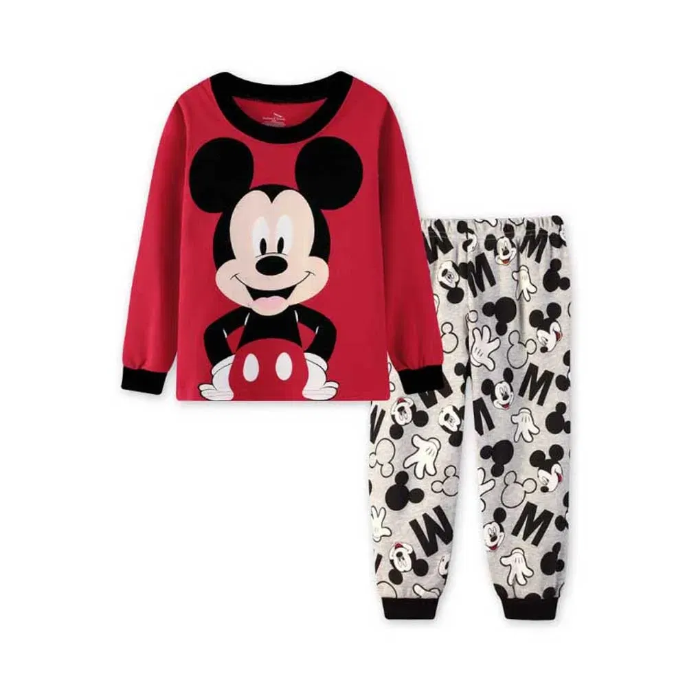 Color: army green, Kid Size: 5 - MINISO Disney Boys Girls Pajamas Sets Kids Toddler 2 to 3 4 5 6 7 Years Cotton Long Sleeve Spring Fall Children Homewear Pijamas