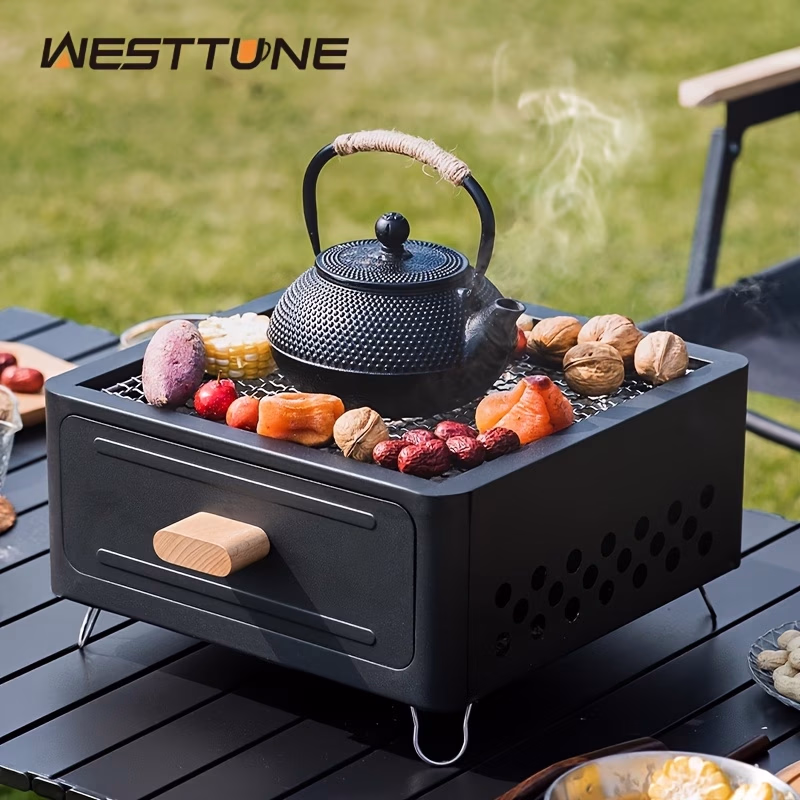 WEST TUNE® Outdoor Square Drawer Charcoal Stove – Portable Multi-Purpose Charcoal BBQ Grill