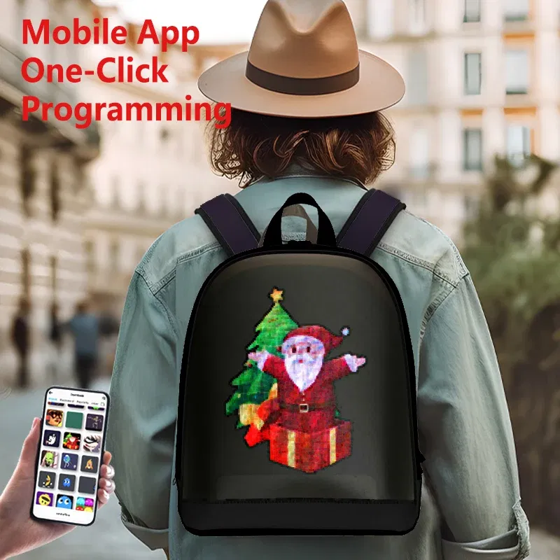 Color: black - School Backpack Led Screen Cell Phone Programming DIY Pattern Lightweight Hard Case  Women Travel Backpack College Backpacks