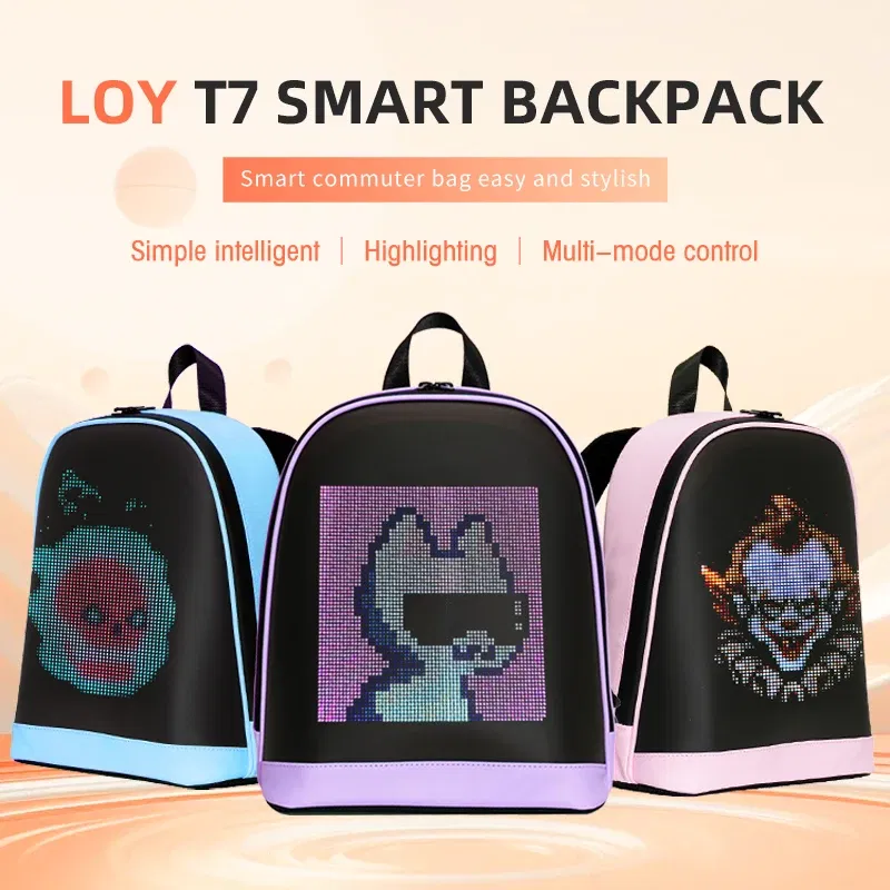 Color: black - School Backpack Led Screen Cell Phone Programming DIY Pattern Lightweight Hard Case  Women Travel Backpack College Backpacks
