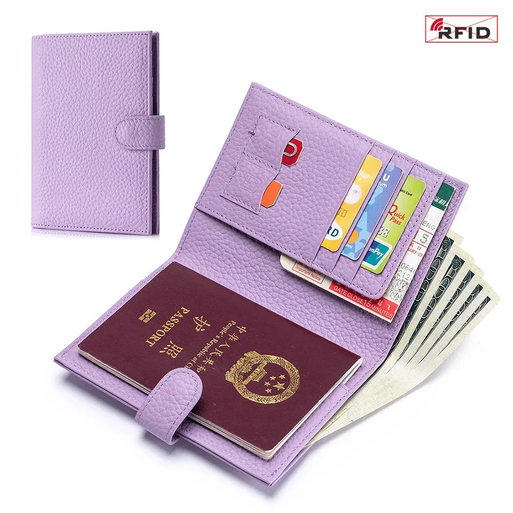 Color: Gold - Genuine Leather RFID Travel Passport Cover Case Wallet Bag Card Holder Cowhide Coin Purse Document Cover Flight Men Women