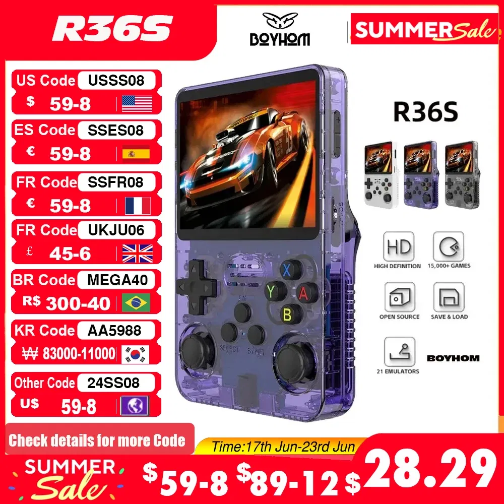 Color: WHITE - Open Source R36S Retro Handheld Video Game Console Linux System 3.5 Inch IPS Screen Portable Pocket Video Player R35S 64GB Games