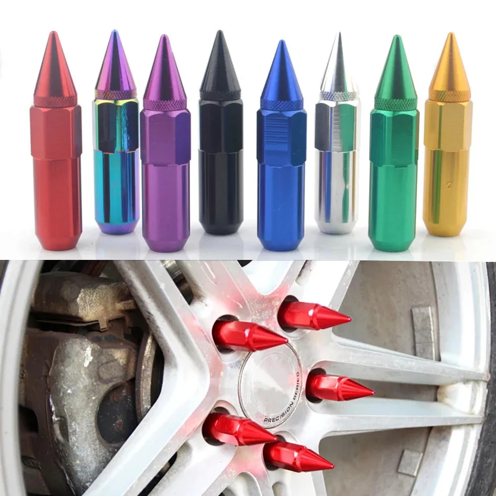 Color Name: Gold, Specifications: M12x1.5 - 20pcs 8 Colors Car Accessories Wheel Nuts M12x1.5 M12x1.25 Aluminum 60mm Extended Tuner Spike Lug Nuts For Cadillac Lincoln
