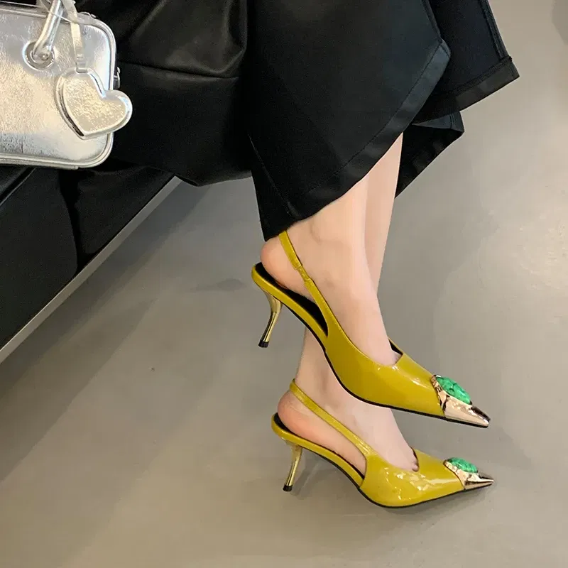 Color: Dark Grey, Shoe Size: 38 - Sexy Women's High Heels Mules 2025 New Fashion Pointed Dress Women's Shoes Open Heel Party High Heels Striptease Sandals Women