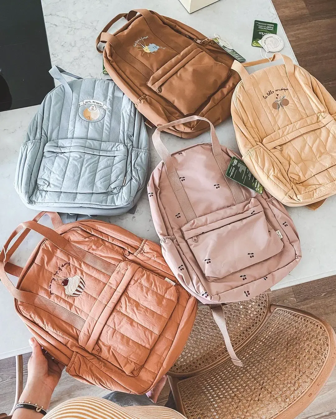 Color: light brown - KS Baby Backpack Kids Schoolbag Kindergarten Bags Brand Cherry Lemon Children's Boys Girls Mom Traveling Storage Bag Wholesale