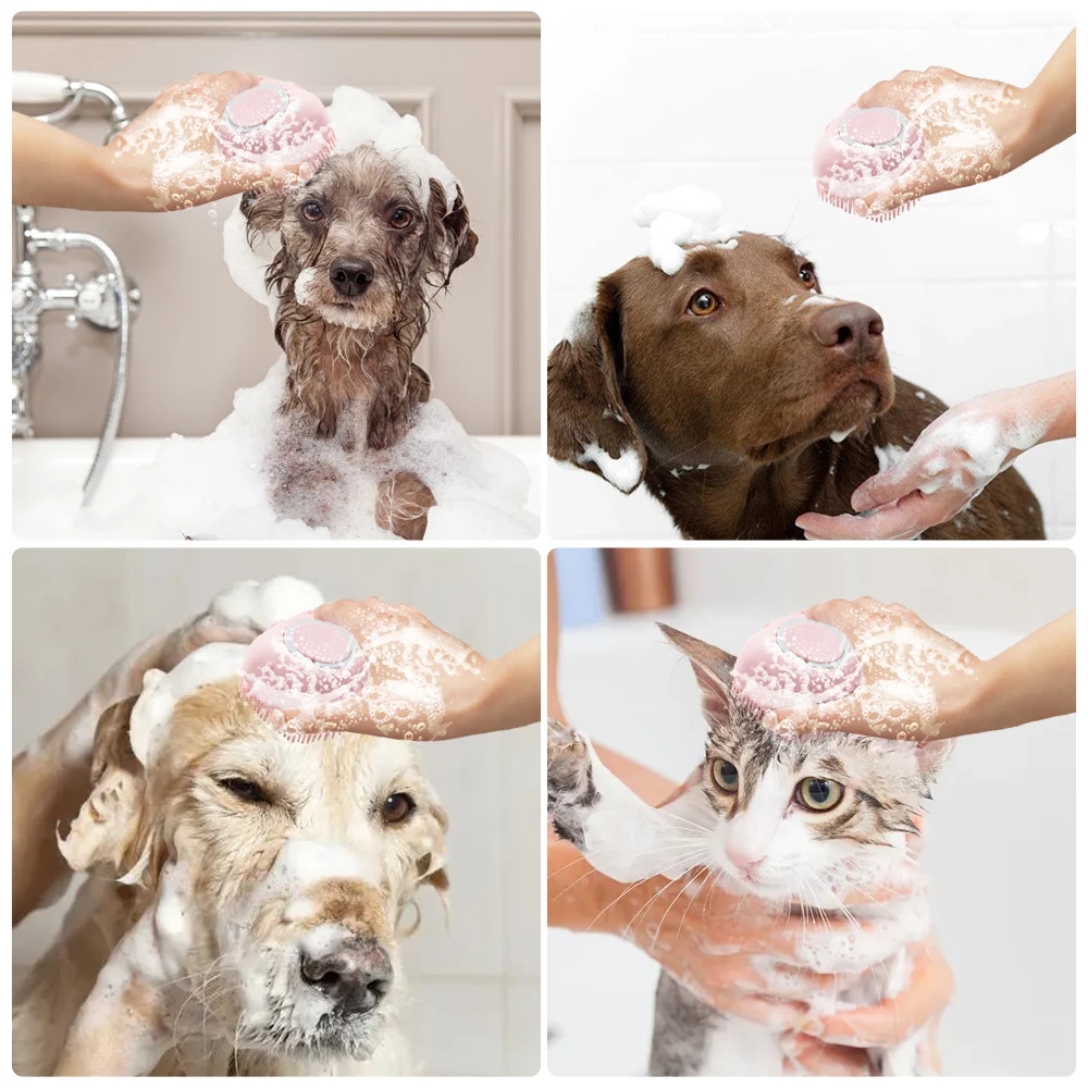 Color: Blue - Pet Dog Shampoo Brush Cat Massage Comb Grooming Scrubber Brush for Bathing Soft Silicone Rubber Brushes Pet Shampoo Massager