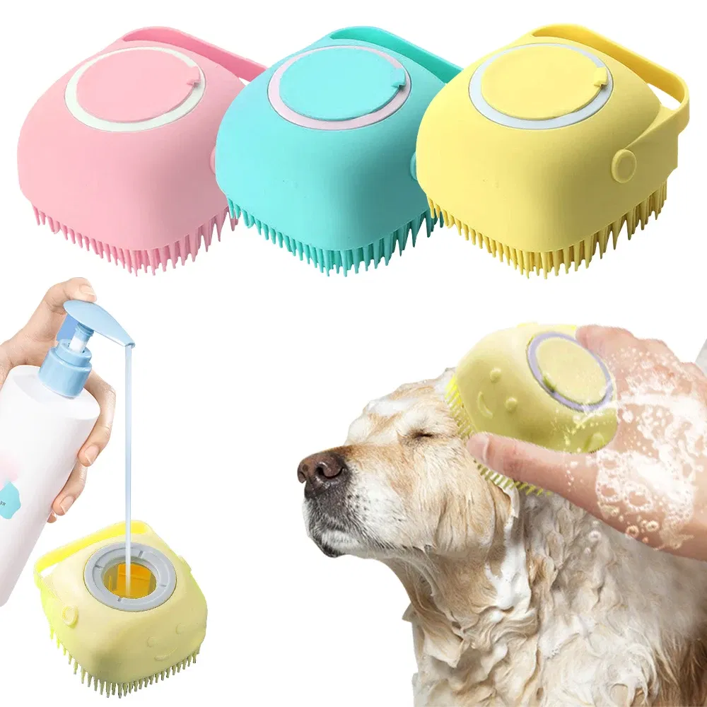 Color: Blue - Pet Dog Shampoo Brush Cat Massage Comb Grooming Scrubber Brush for Bathing Soft Silicone Rubber Brushes Pet Shampoo Massager