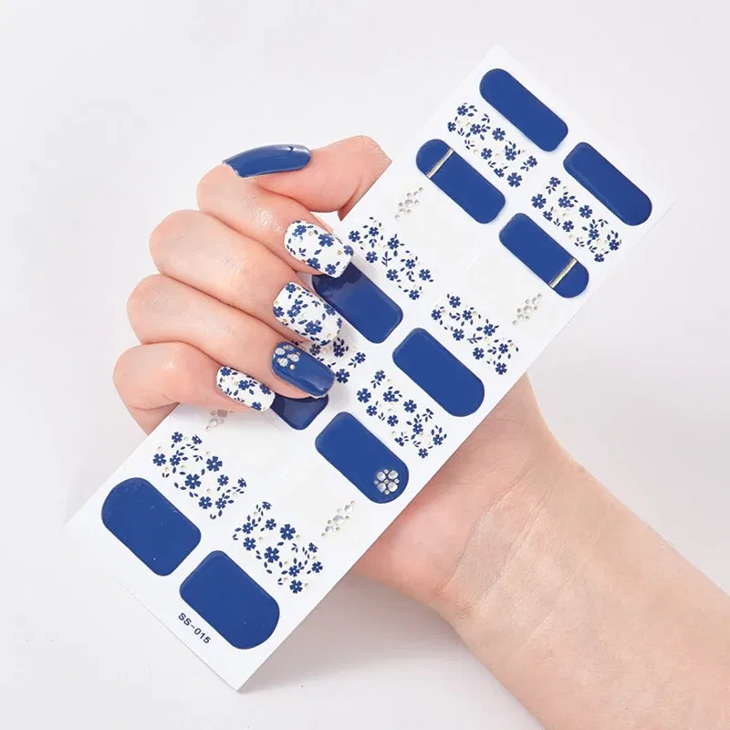 Color: Sky Blue - DIY Gel Nail Stickers Cured-free Long-Lasting Solid Color Nail Strips Patch Slider Sticker Full Cover Decal Nail Manicure Patch