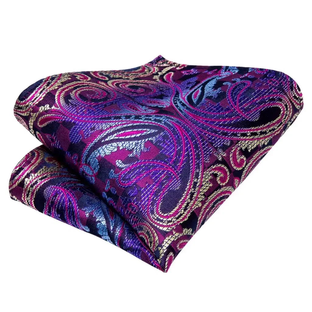 Color: Black Green - Hi-Tie Purple Paisley Silk Elegent Tie for Men Novelty Design Handky cufflink Tie Set Party Business Wedding Dropshipping