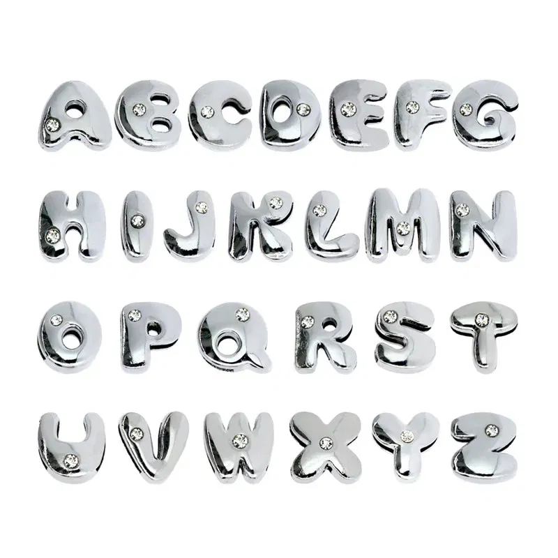 Color: green - 8mm Fat Slide Letters Charms Bracelet Women Jewelry Making 1pc Slide Alphabet A-Z DIY Wristband Belt Keychain Pet Collar