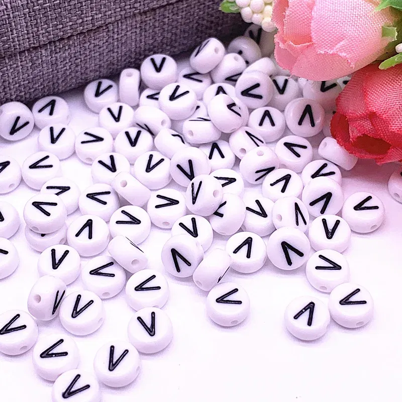Color: plum - 100pcs/lot 7x4mm 26 Letter Beads Round Shape Beads Alphabet Letter Charms for Make Jewelry Accessories