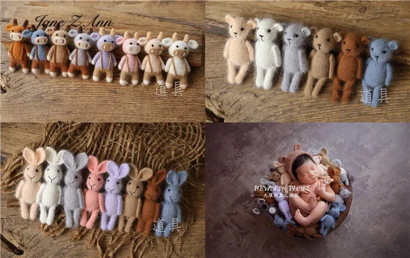Color: Dark Grey, Size: ONE SIZE - Handmade mink plush dolls knitted calf rabbit bear mouse newborn full moon photography props