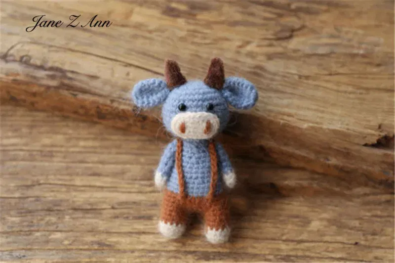 Color: Dark Grey, Size: ONE SIZE - Handmade mink plush dolls knitted calf rabbit bear mouse newborn full moon photography props