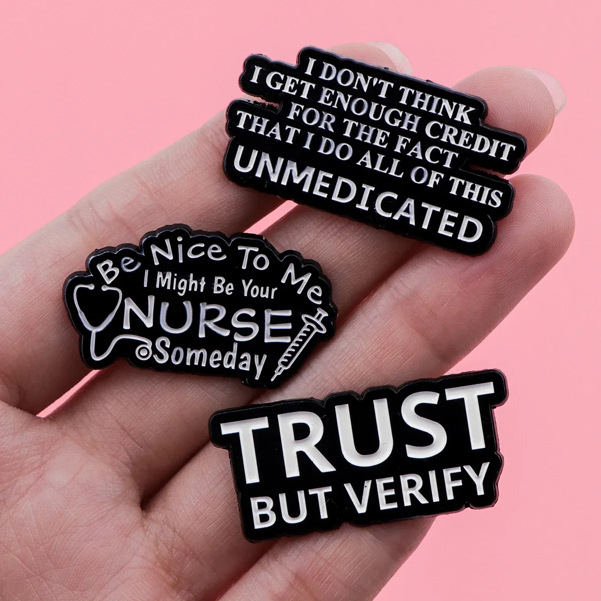 Metal color: Titanium Plated - Funny Quotes Enamel Pins Skeleton Women's Brooches Men Lapel Pins Badge on Backpack Costume Accessories Phrase Jewelry Gifts