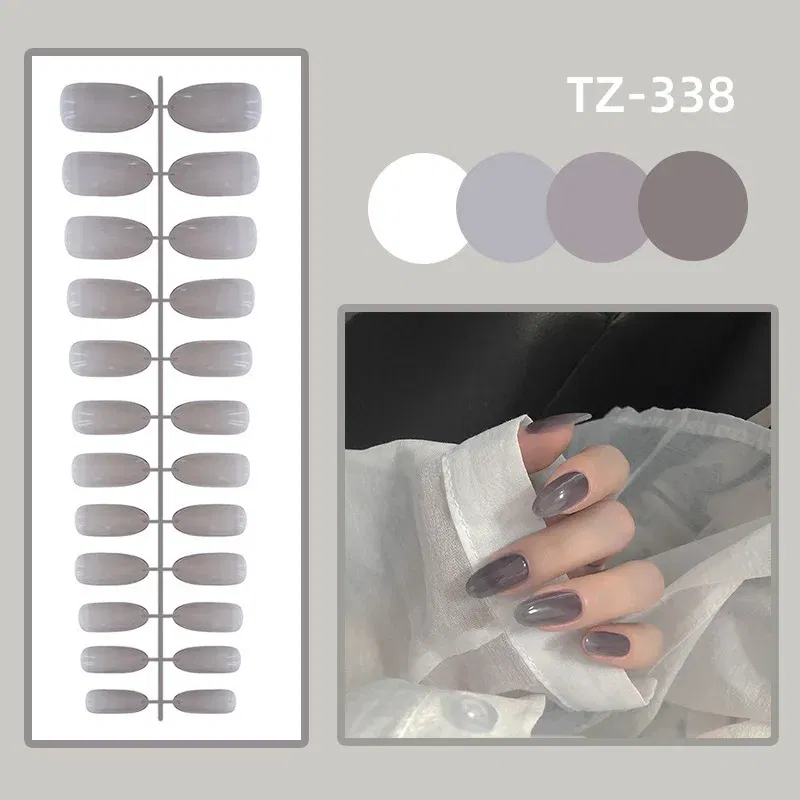 Color: Yellow Green - 24Pcs/Set Long Round Head Bright Solid Color Press On Acrylic Nail Art Fake Nails Finished Wearing Manicure Reusable False Nails