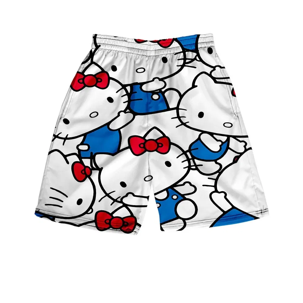 Color: Blue, Kid Size: 4T - Hello Kitty Summer Boy Girls Loose Shorts Versatile Trendy Slimmer Look Ins Casual Cropped Pants