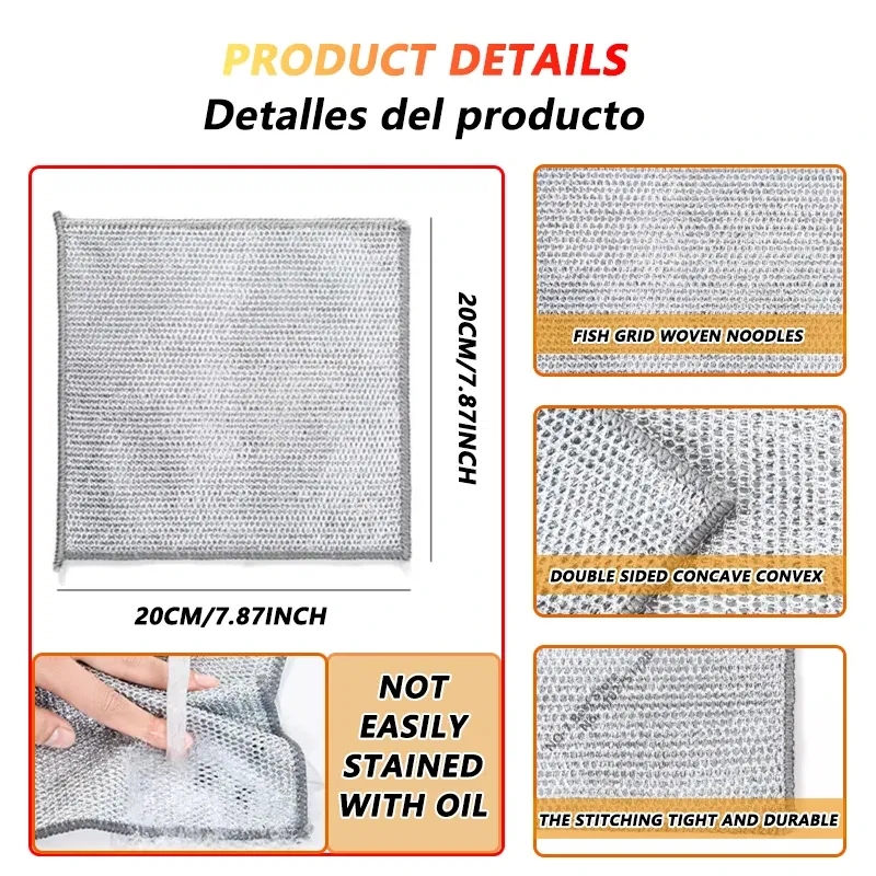 Color: Red, Specification: 10pcs - Magic Cleaning Cloth Multipurpose Wire Miracle Cleaning Cloth Innovative Dishwashing Net Hand Towel for Kitchen Dishwashing Grid