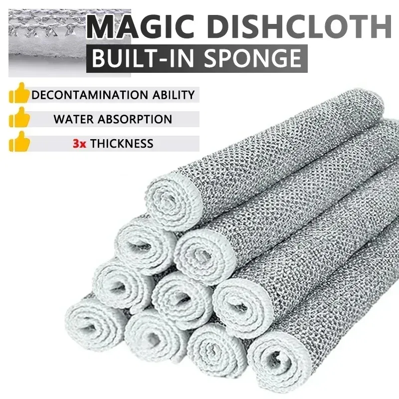Color: Red, Specification: 10pcs - Magic Cleaning Cloth Multipurpose Wire Miracle Cleaning Cloth Innovative Dishwashing Net Hand Towel for Kitchen Dishwashing Grid