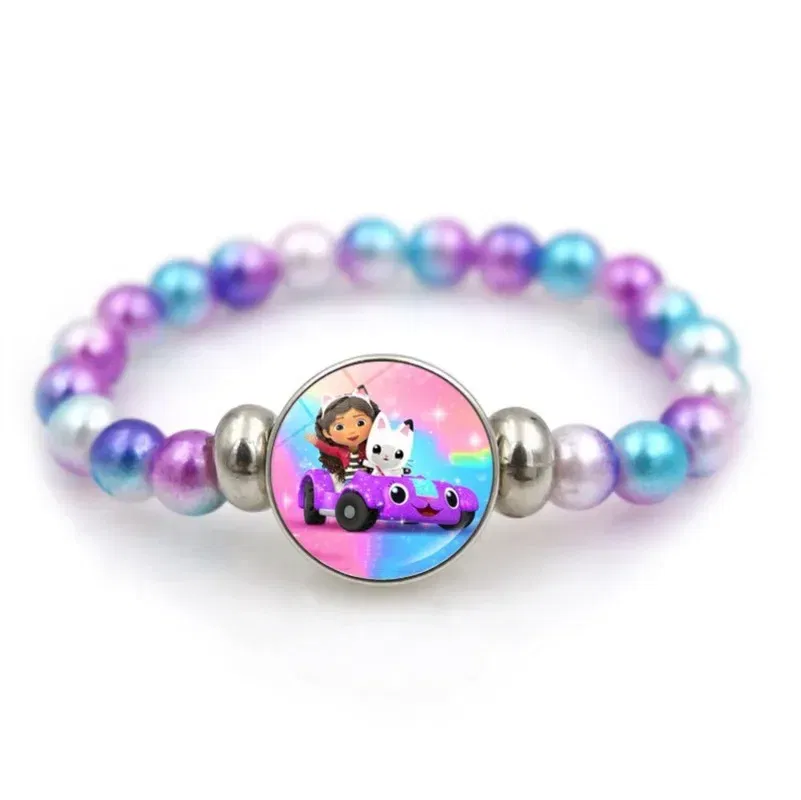 Color: Red, Size: 12" - Gabby Dollhouse Bracelet Fashion Beaded Wristband Cartoon Anime Jewelry Accessories Kids Girls Boys Birthday Baby Shower Gift