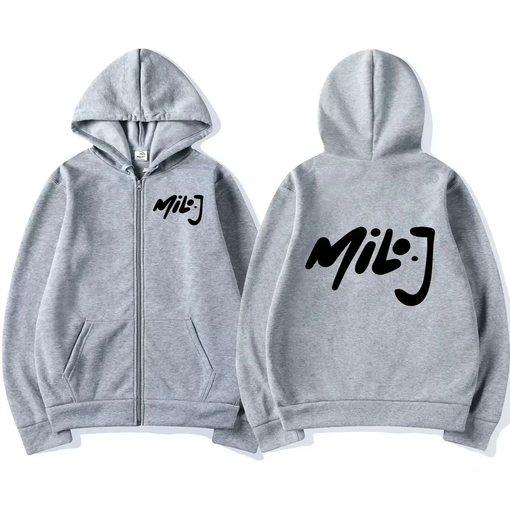 Color: Brown, Size: XXXL - Rapper Milo J Logo Merch Zipper Hoodies Men's Women Fashion Hip Hop Zip Up Hooded Sweatshirts Casual Oversized Jackets Pullovers