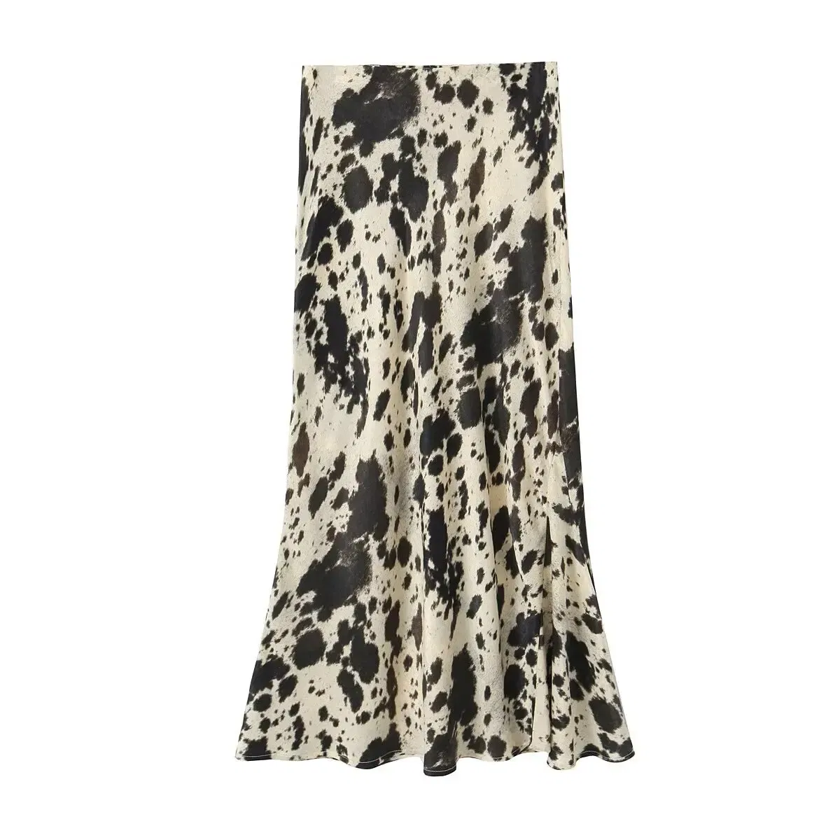 Color: Beige, Size: XS - Spring and Autumn New Women's Versatile Animal Pattern Printed Silk Satin Texture Midi Half length Skirt