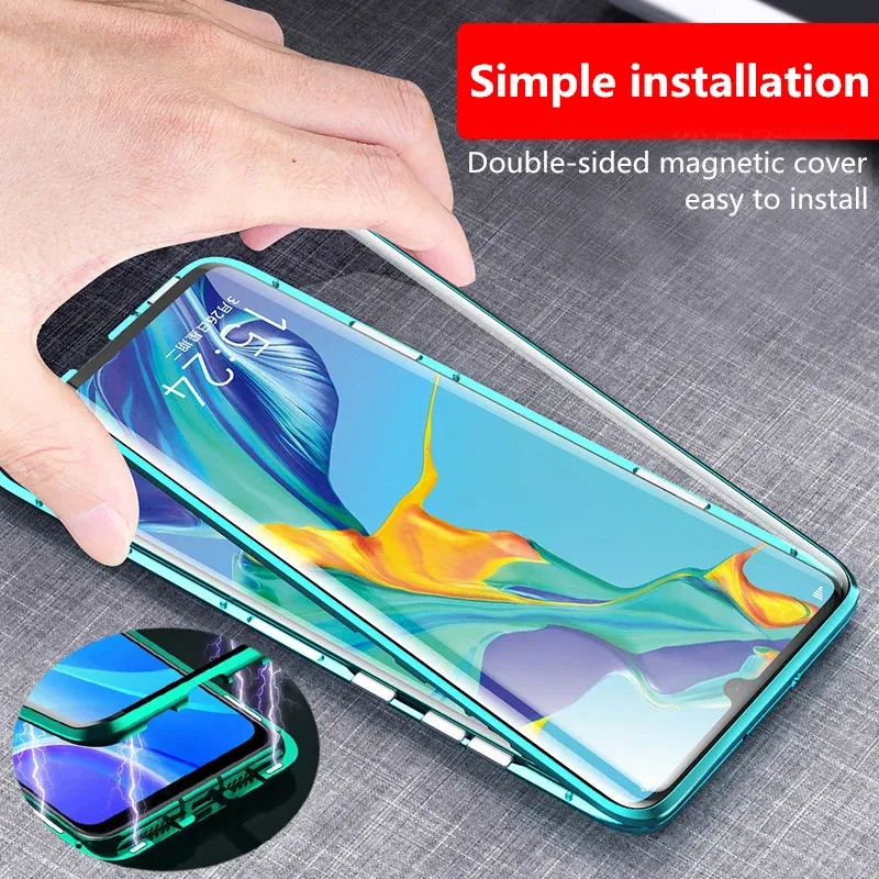 Color: Blue, Bundle: Case & Screen Protector, Material: EVA - 360 ?°Full Protection Metal Frame Magnetic Case For OPPO Reno 10 11 Pro 7 4G 7 Z 8 Lite 8Z 5G Double-Sided Glass Cover Cases