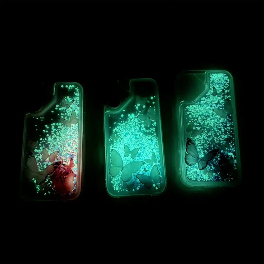 Color: PURPLE, Material: Acrylic - Luminous Quicksand Glitter Butterfly Case for iPhone 16 15 14 Pro Max Plus 13 12 Mini 11 X Xs XR Soft Silicone Bling Shiny Cover