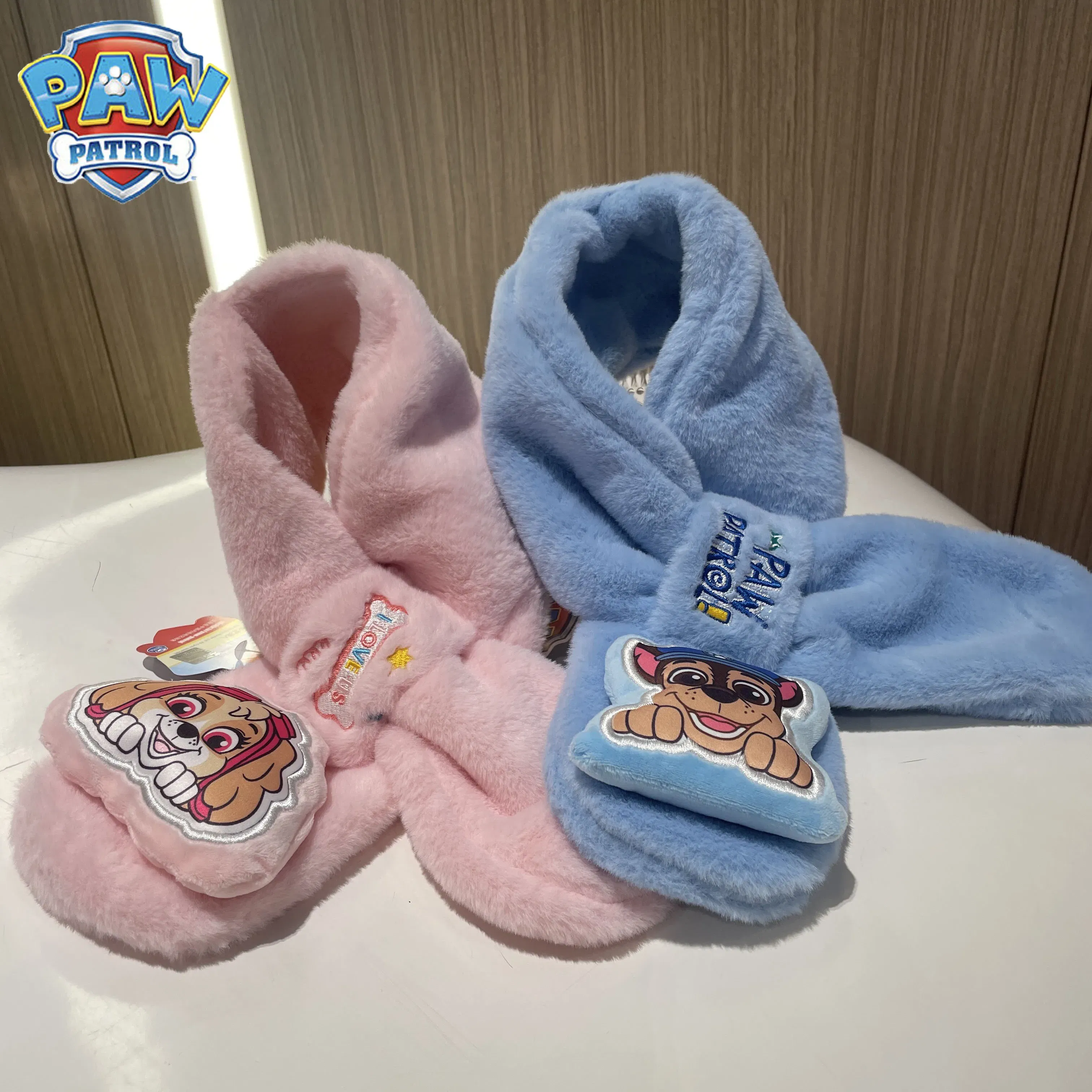 Color: Beige, Size: XXL - 100% Genuine Paw Patrol Thicken Cross Collar Scarf Kids Girls Glove Warm Winter Muffler Fur Plush Cute Shawl Scarfs High quality