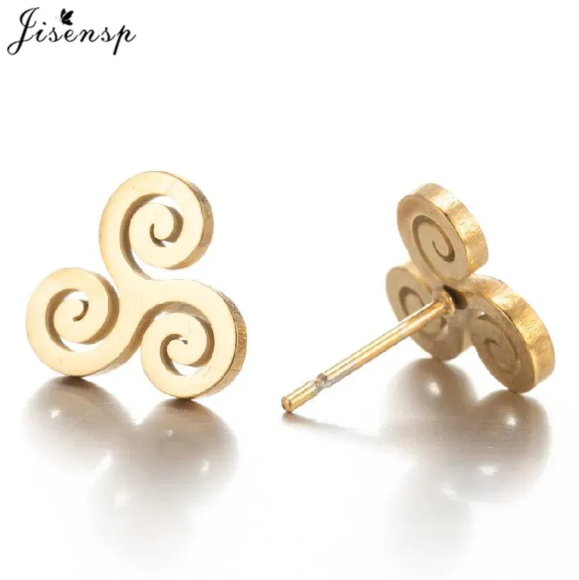 Metal Color: Imitation Rhodium Plated, Main Stone Color: Black - Cartoon The Movie Teen Wolf Triskele Triskelion Inspired Earrings Punk Stainless Steel Jewelry Triple Spiral Ear Studs Women Men