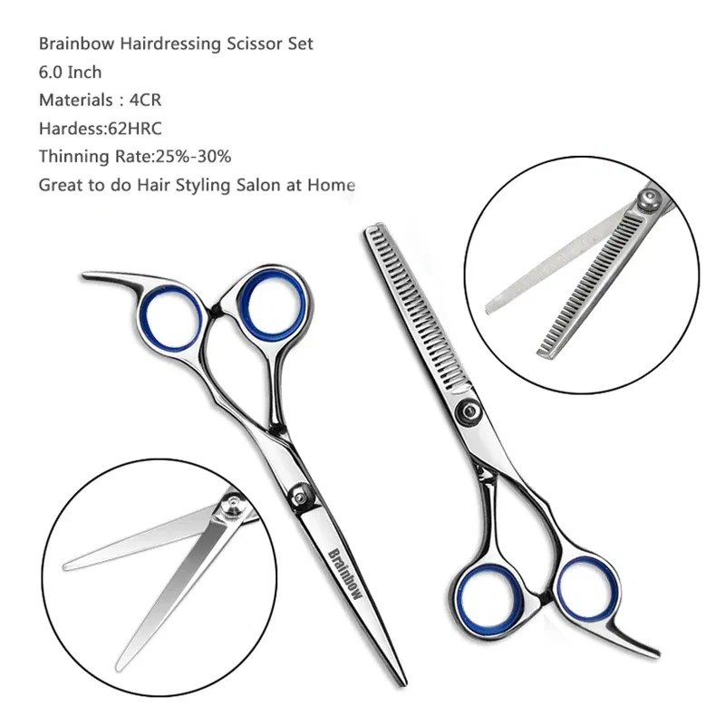 Color: Red - Brainbow 6 inch Cutting Thinning  Styling Tool Hair Scissors Stainless Steel Salon Hairdressing Shears Regular Flat Teeth Blades