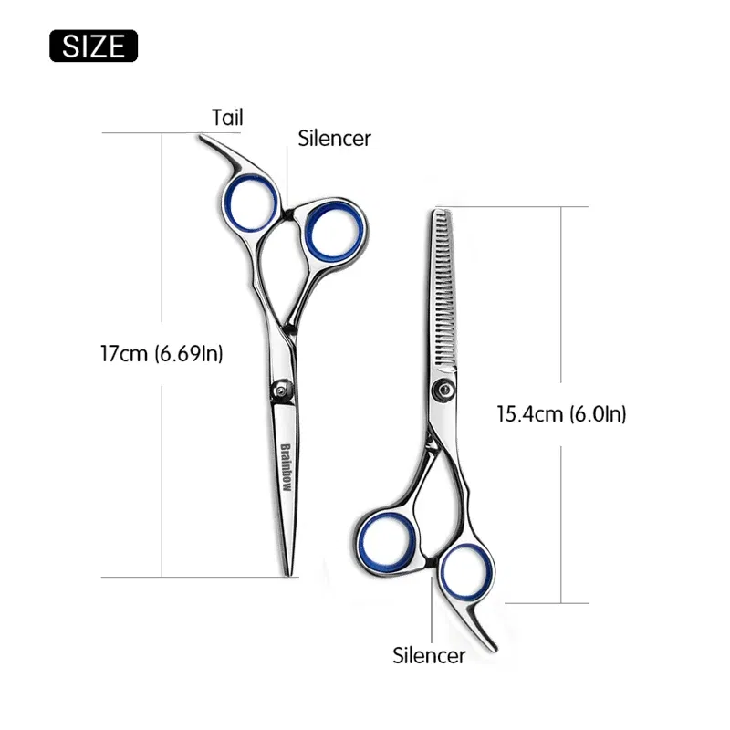Color: Red - Brainbow 6 inch Cutting Thinning  Styling Tool Hair Scissors Stainless Steel Salon Hairdressing Shears Regular Flat Teeth Blades