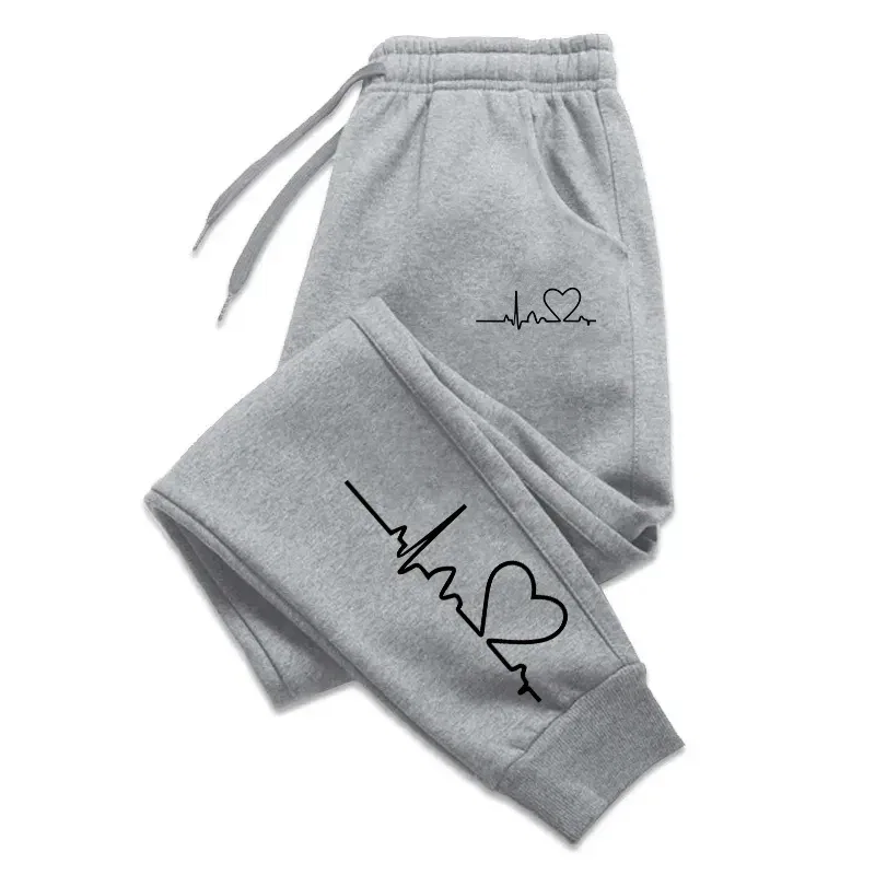 Color: SKY BLUE, Size: M - Hot Sales Womens Sweatpants Daily Casual Pants High Quality Fitness Tracksuit Trousers Heart Print Street Sport Jogging Pants