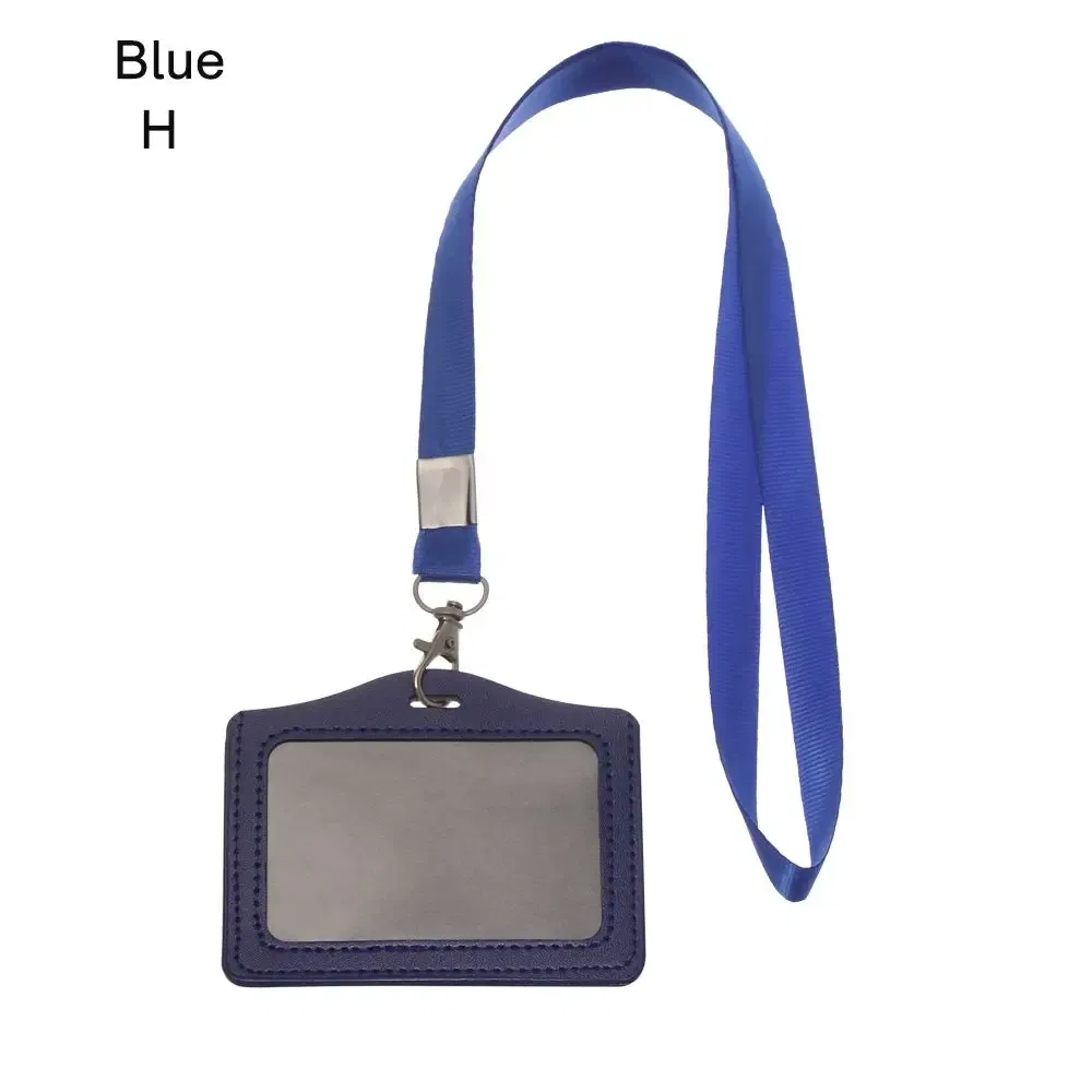 Color: Navy Blue - Unisex Work Card Holders With Lanyard PU Bank Card Name Credit Card Holders Card Bus ID Holders Identity Badge With Neck Strap