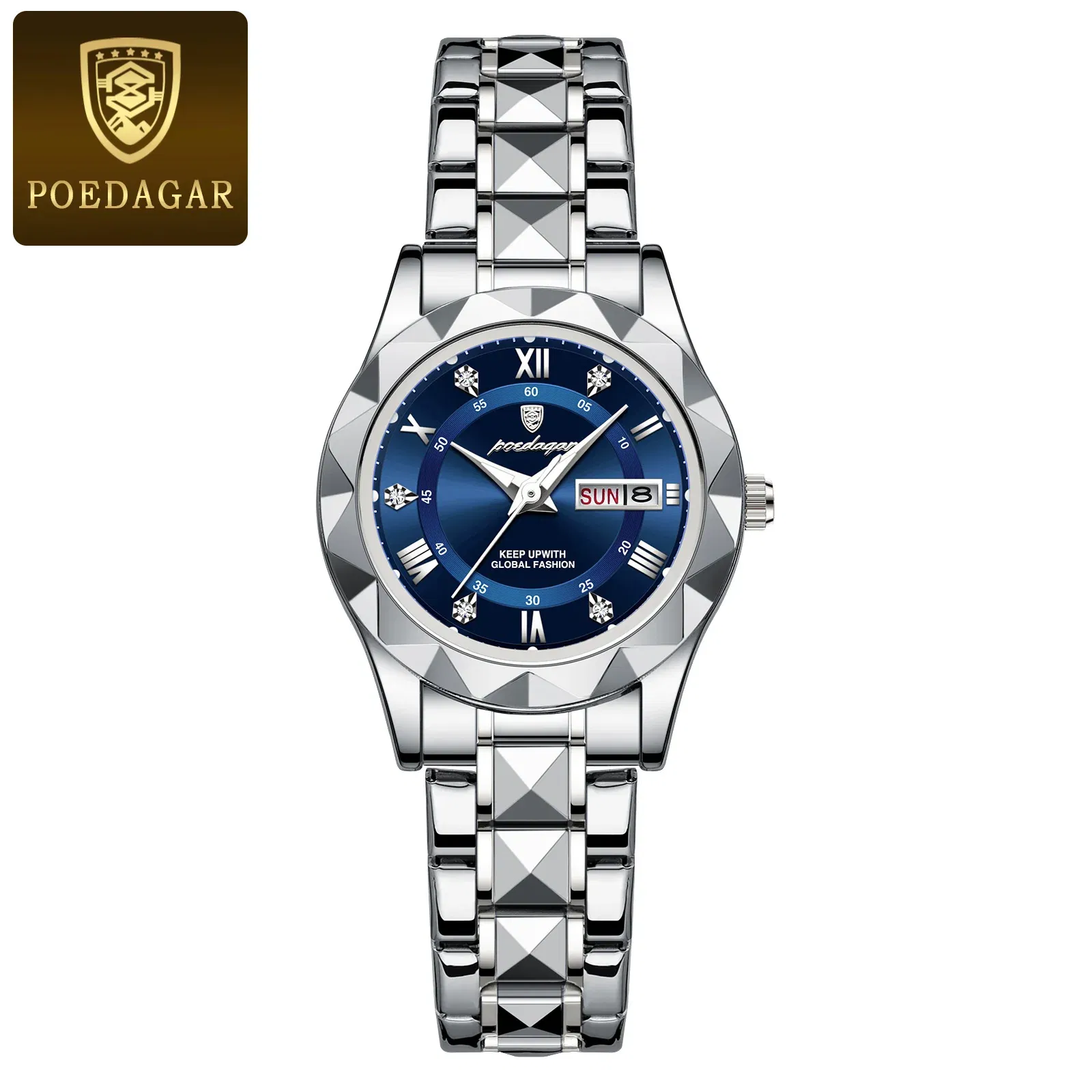 Color: Ivory - POEDAGAR Luxury Ladies Dress Watch Luminous Waterproof Week Date Woman Wristwatch Stainless Steel Women Quartz Watches reloj+box