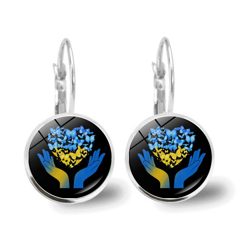 Metal Color: BRONZE - Ukrainian Element Earrings Women's Simple and Versatile Yellow and Blue Sunflower Butterfly Earrings Earrings Temperament