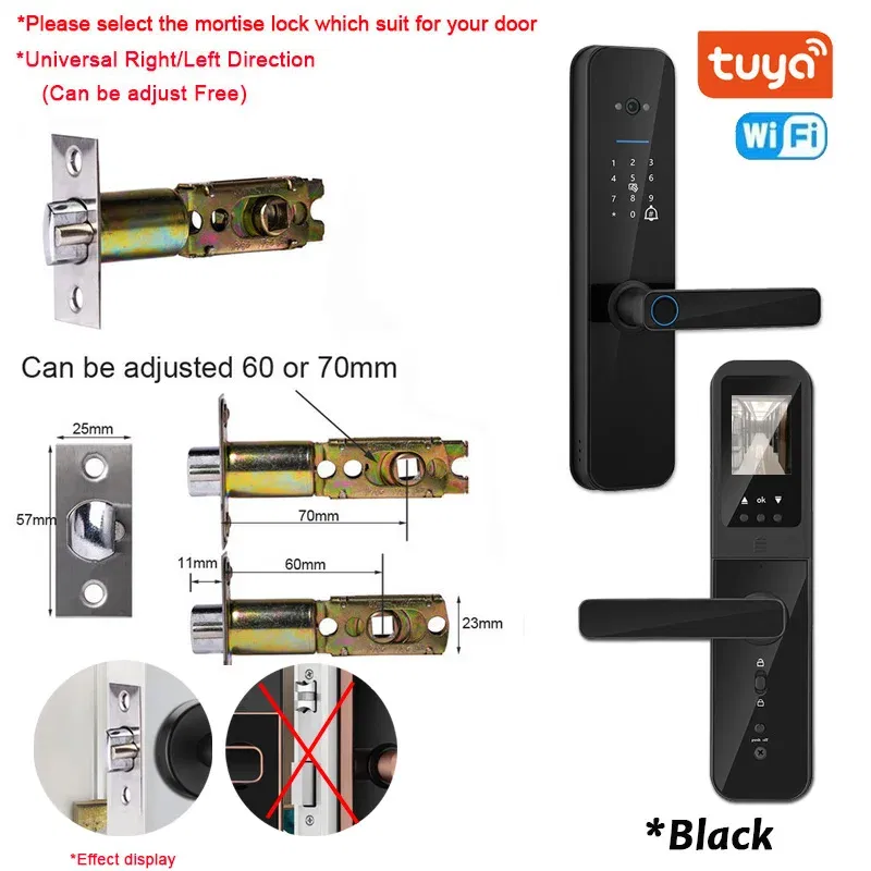 Color: Frosted Black, Ships From: CHINA - New! Tuya Wifi Digital Electronic Smart Door Lock With Biometric Camera Fingerprint Smart Card Password Key Unlock