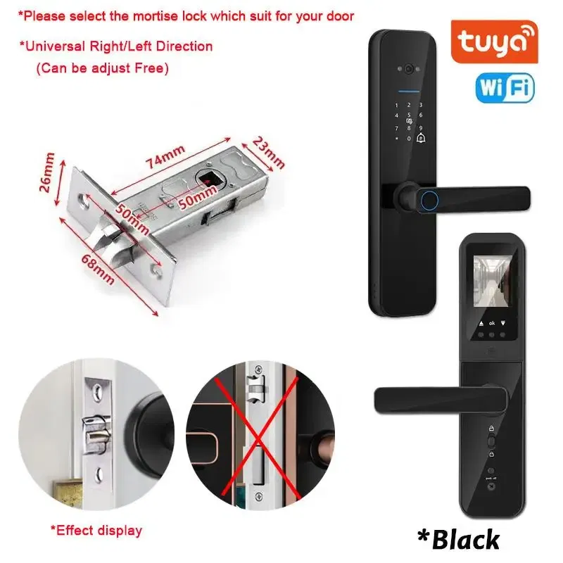 Color: Frosted Black, Ships From: CHINA - New! Tuya Wifi Digital Electronic Smart Door Lock With Biometric Camera Fingerprint Smart Card Password Key Unlock