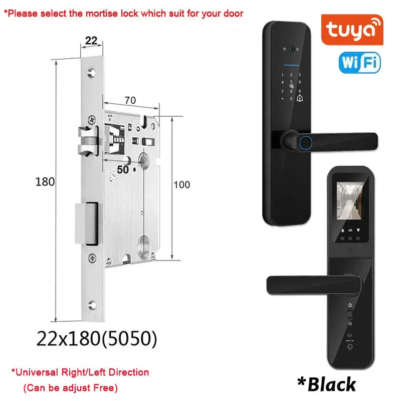 Color: Frosted Black, Ships From: CHINA - New! Tuya Wifi Digital Electronic Smart Door Lock With Biometric Camera Fingerprint Smart Card Password Key Unlock
