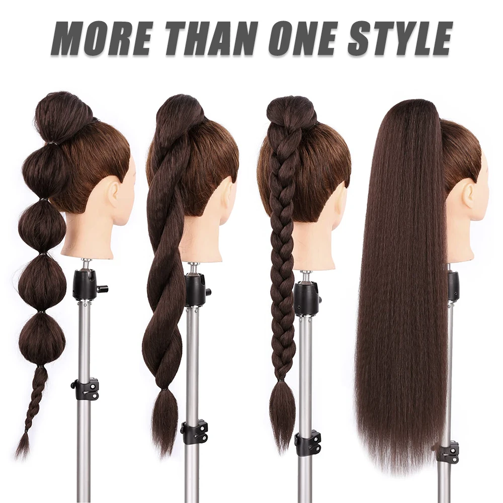 Color: P1B/613, Ships From: CHINA, Stretched Length: 24inches - Synthetic 24Inch Ponytail Extensions Black Natural Braided Pony Tail Hairpiece Long Straight Rubber Band Hair For Women