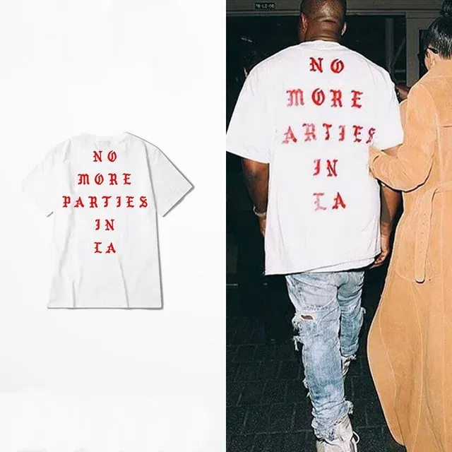 Color: black, Size: XXXL - 2023 New Hip Hop T-shirt Kanye West I feel Like Paul 100% Cotton tshirts NO MORE PARTIES IN LA T SHIRTS Men Women Tee Tops